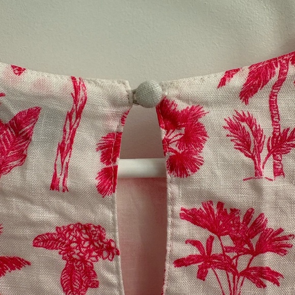 Vineyard Vines Palm Tree Smocked Linen Dress Pink White Size Small - Picture 9 of 11